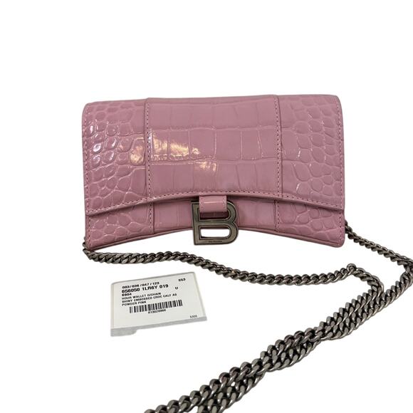 BALENCIAGA - Hourglass Leather Wallet On Chain - Picture 2 of 8